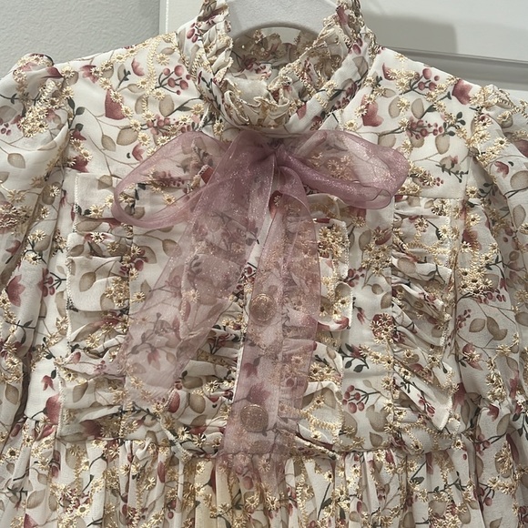 Girls designer dress. Ivory chiffon with floral design formal dress. Size 3-4T. - Picture 2 of 9